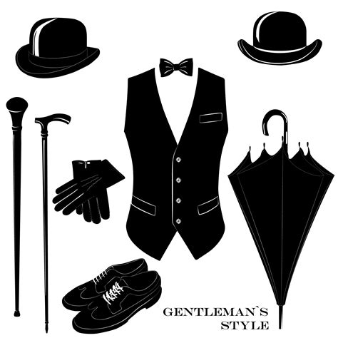 Vintage Gentleman Elegance Vector Set Gentleman Gentlemen Hat