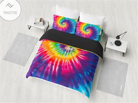 Colorful Tie Dye Spiral Print Hippie Bedding Set Duvet Cover Pillow