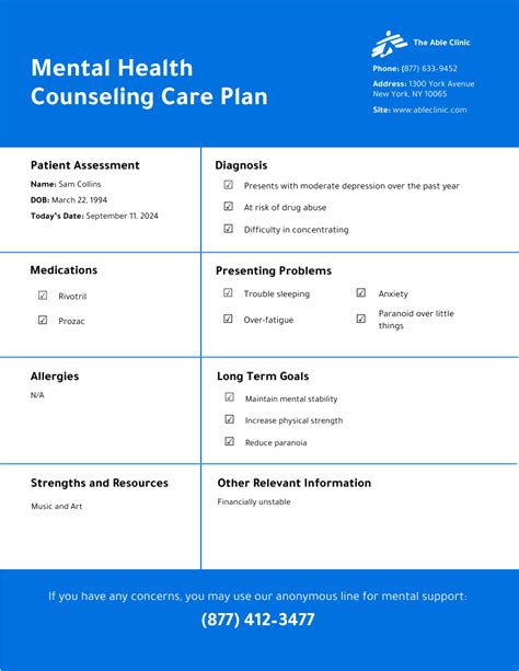 Counseling Treatment Plan Template