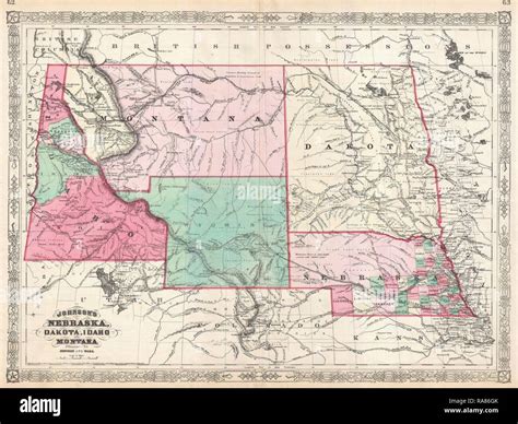 1866 Johnson Map Of Montana Wyoming Idaho Nebraska And Dakota