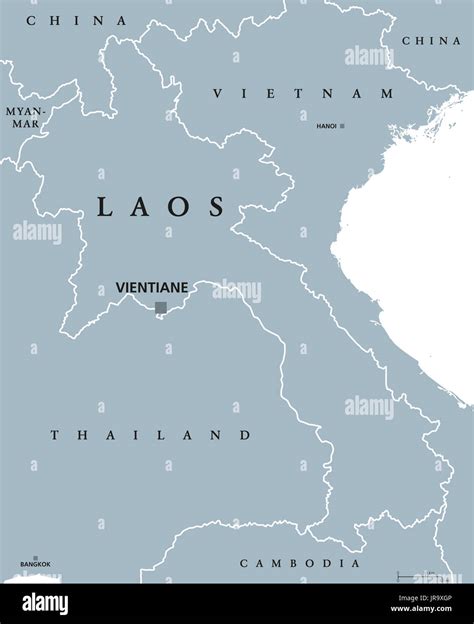 Laos Political Map With Capital Vientiane National Borders Stock Photo