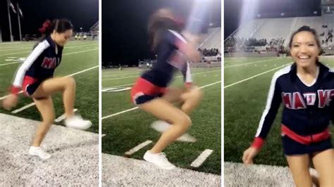 video texas high school cheerleader appears to defy gravity in viral stunt abc7 los angeles