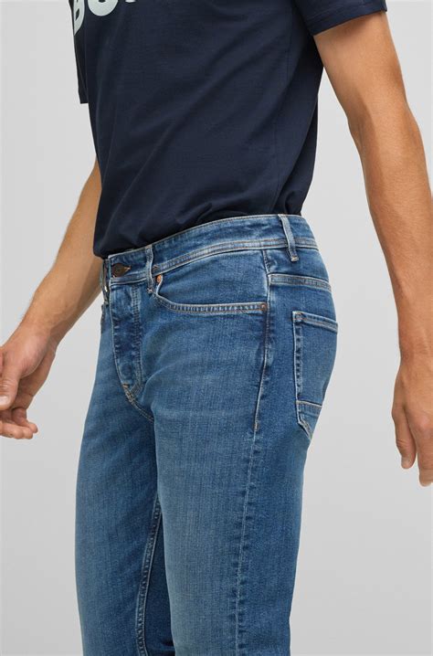 Boss Tapered Fit Jeans In Blue Comfort Stretch Denim