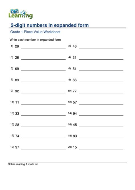 2 Digit Numbers In Expanded Form Math Worksheet With Answers