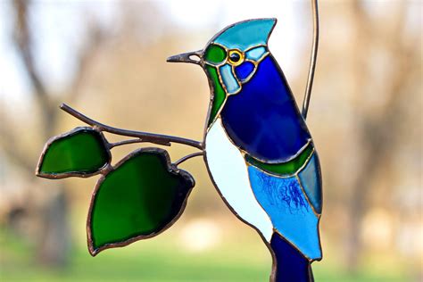 This made to order item will be prepared after the order is placed and confirmed. Suncatcher blue jay stained glass Blue jay decor stained ...