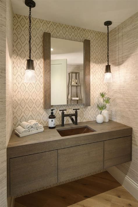 Contemporary Powder Room With Cantilevered Vanity And Mosaic Tile