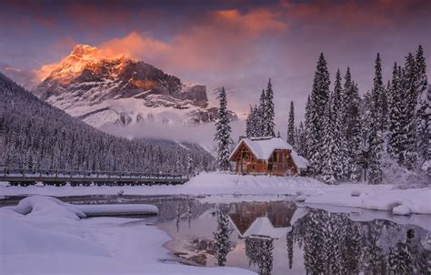 Wallpaper Winter Forest Snow Mountains Reflection Ate Canada