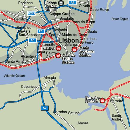 Map of lisbon area, showing travelers where the best hotels and attractions are located. Lisbon Rail Maps and Stations from European Rail Guide