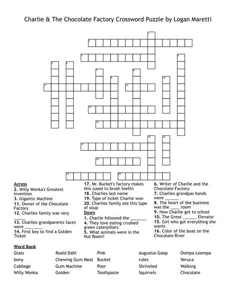 Charlie And The Chocolate Factory Crossword Wordmint