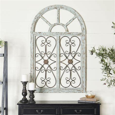 Deco 79 Wood Scroll Arched Window Inspired Wall Decor With Metal
