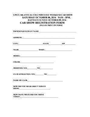 Run of show template locksmithcovington template. Printable 7 Sample Car Show Registration Forms Form Samples to Submit Online in PDF | online ...