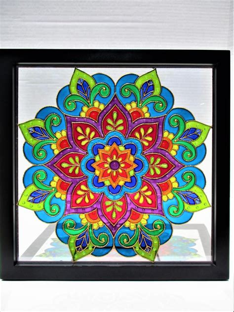 Mandala Art Art Encadrée Art Mur Glass Painting Patterns Glass Painting Designs Window