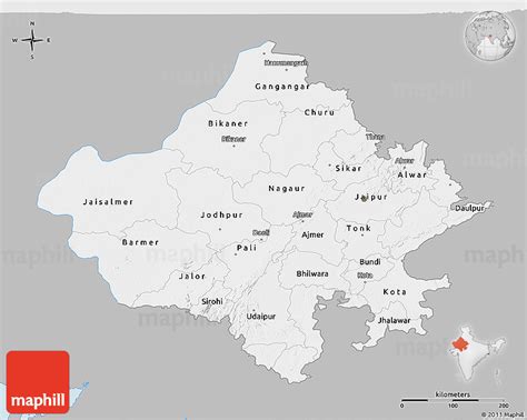 Gray 3d Map Of Rajasthan Single Color Outside