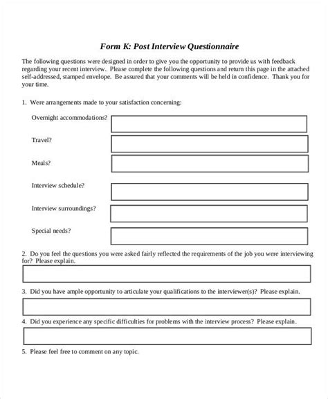 Sample Interview Questionnaire Template