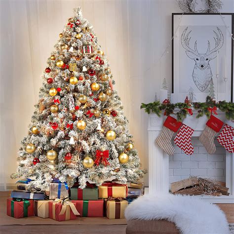 7.5ft Pre-lit Snow Flocked Artificial Christmas Tree with 550 Incandescent Warm White Lights and 
