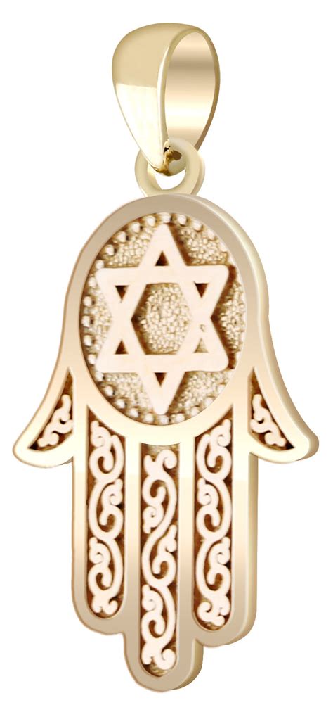 New 14k Yellow Gold Jewish Hamsa Hand Of Gold And Star Of David Pendant