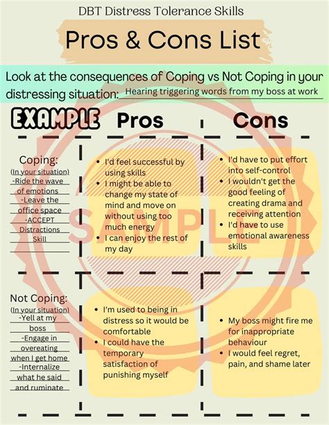 Dbt Pros And Cons List Worksheet Etsy