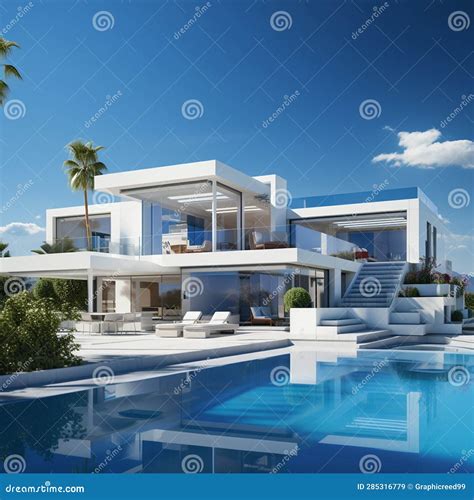 Luxury House with Swimming Pool and Blue Sky Real Estate Concept Ai