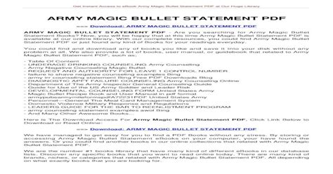 Army Magic Bullet Statement Pdf Instant Access To Ebook Army Magic