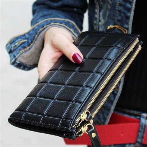 Fashion Designer Double Zipper Embossed Female Wallets Leather Square