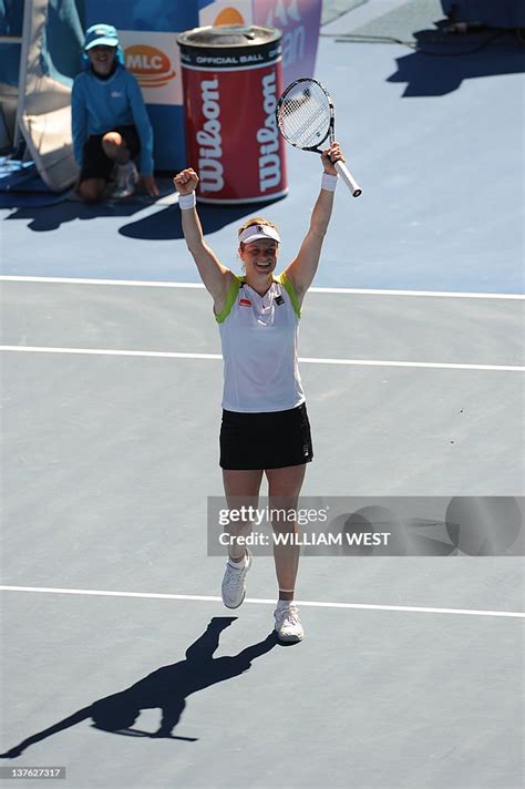 Kim Clijsters Of Belgium Celebrates After Victory In Her News Photo