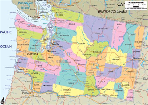 Map Of State Of Washington With Outline Of The State Cities Towns And
