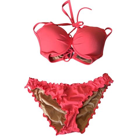 Coral Pink Victoria Secret Push Up Bikini Selling Depop