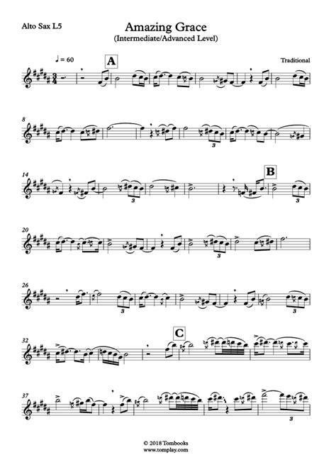 Partition Saxophone Amazing Grace niveau intermédiaire difficile sax alto Traditionnel