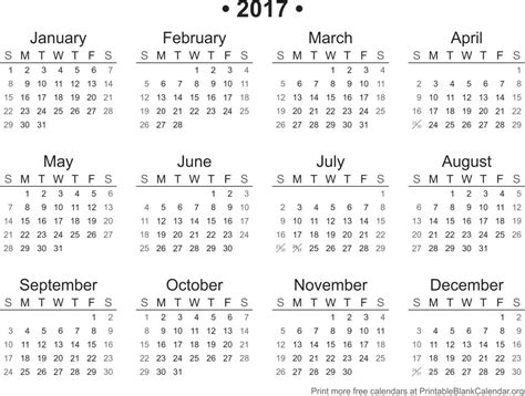 2017 Yearly Calendar Template Print Print Blank Calen