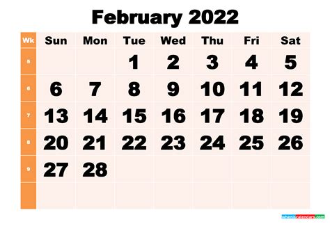 Free Printable February 2022 Calendar Template Word Pdf