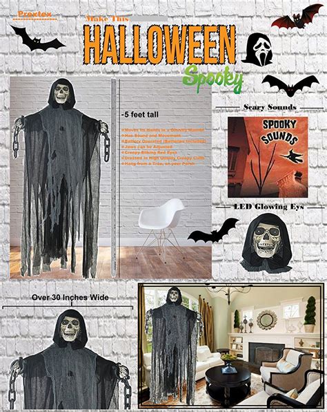 Prextex 5 Ft Animated Hanging Grim Reaper Skull With