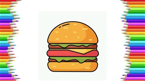 How To Draw Big Burger Cute Food Easy Drawing Lesson