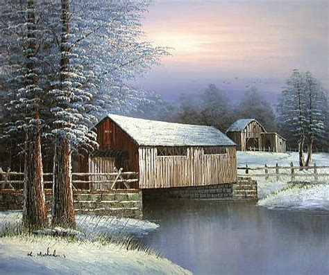 Beautiful Snow Covered Bridge Covered Bridge Painting Covered