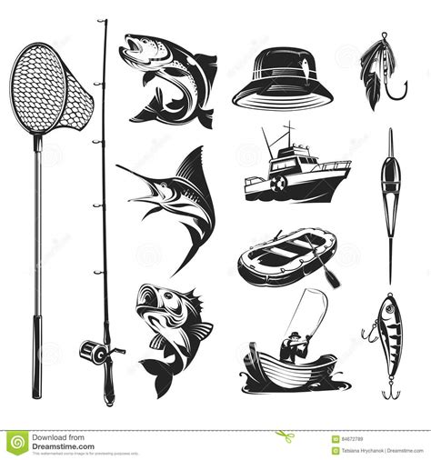 Download Set Vector Icons On The Theme Of Fishing Stock Vector ...