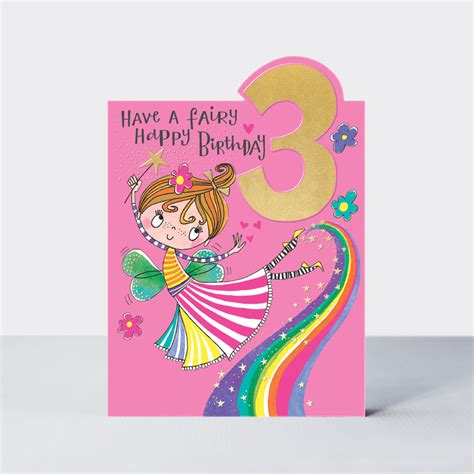 tiptoes age 3 birthday card girl fairy rachel ellen designs
