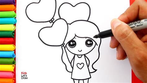 Aprende A Dibujar Una NiÑa Kawaii Con Globos De Corazón Glitter Youtube