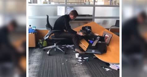 Guy Captures His Co Workers Desk Falling Apart While On A Sales Call