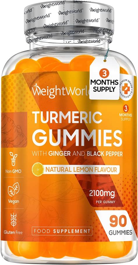 Turmeric Gummies With Ginger Black Pepper 2101mg 90 Natural Lemon