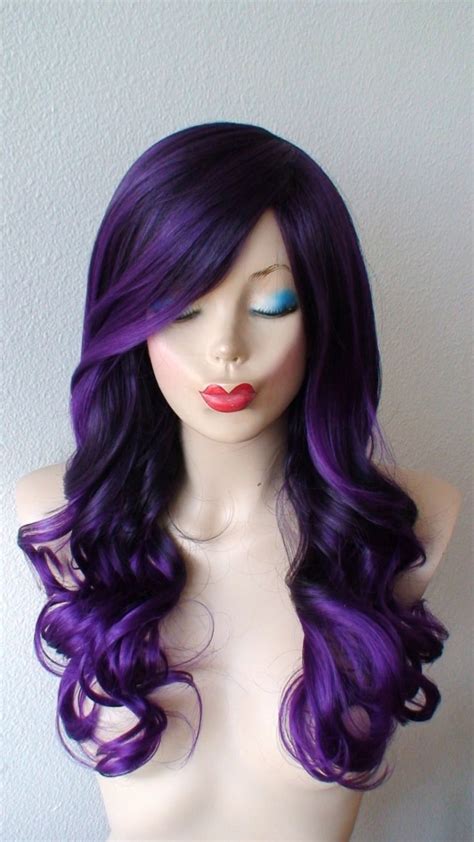 Purple Ombre Wig 26 Curly Hair Side Bangs Wig Heat Etsy Canada