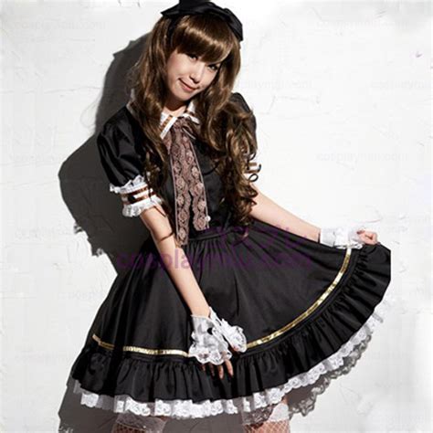 Negro Lovely Lolita Maid Outfit Miniskirt Trajes Cosplay Negro Lovely