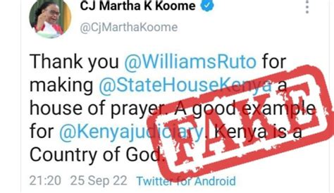 Fact Check Did Cj Koome Make A Tweet Supporting Prayer In State House