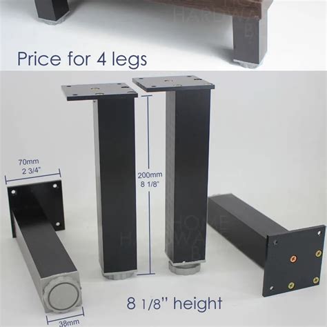 20cm Black Metal Legs Adjustable Height Square Aluminum Furniture
