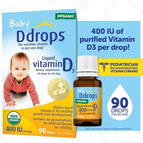 Baby Ddrops Liquid Vitamin D3 Drops 400 Iu Per Drop 008 Fl Oz