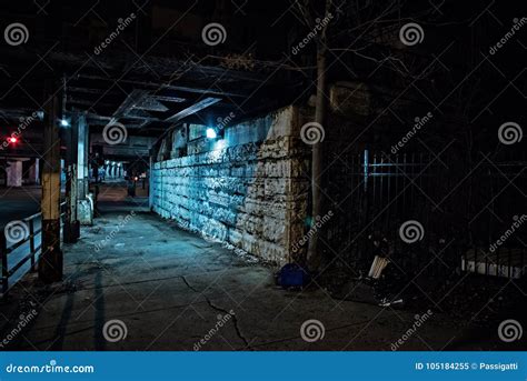 Gritty Dark Chicago City Street At Night Stock Image Image Of
