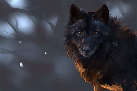 Download Cool Black Wolf In The Woods Wallpaper