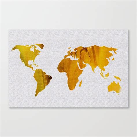 Colorful Art World Map Illustration Yellow Brown Canvas Print By