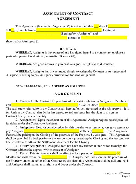 Assignment of Contract Agreement Template Download Printable PDF ...