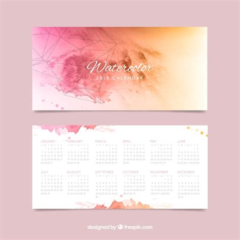 Artistic 2018 Watercolor Calendar Vector Free Download