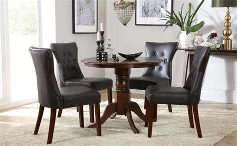 【5 pieces modern dining room set】dining table: Kingston Round Dark Wood Dining Table with 4 Bewley Brown ...