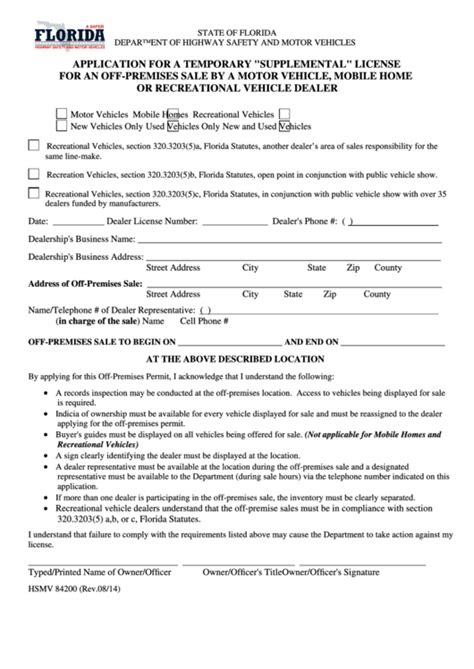 Fillable Form Hsmv 84200 Application For A Temporary Supplemental